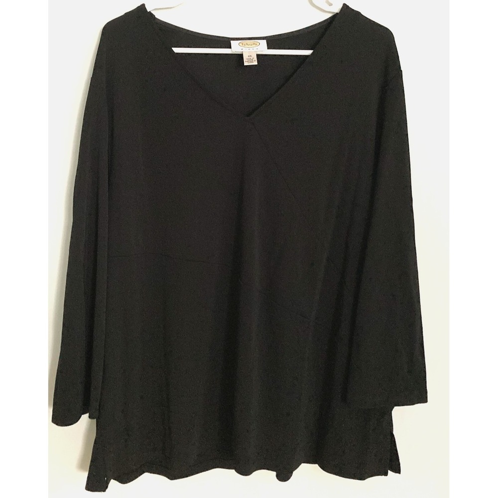 Vtg Talbots Shirt Women 2X Black Vneck 3/4 Sleeve Basic Tunic Plus Size Stretch